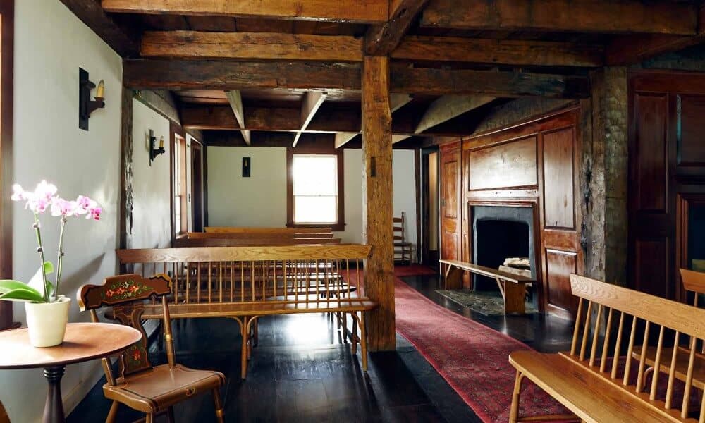 Religious Chapel with pews and fireplace at Mountainside treatment center in Canaan, CT.