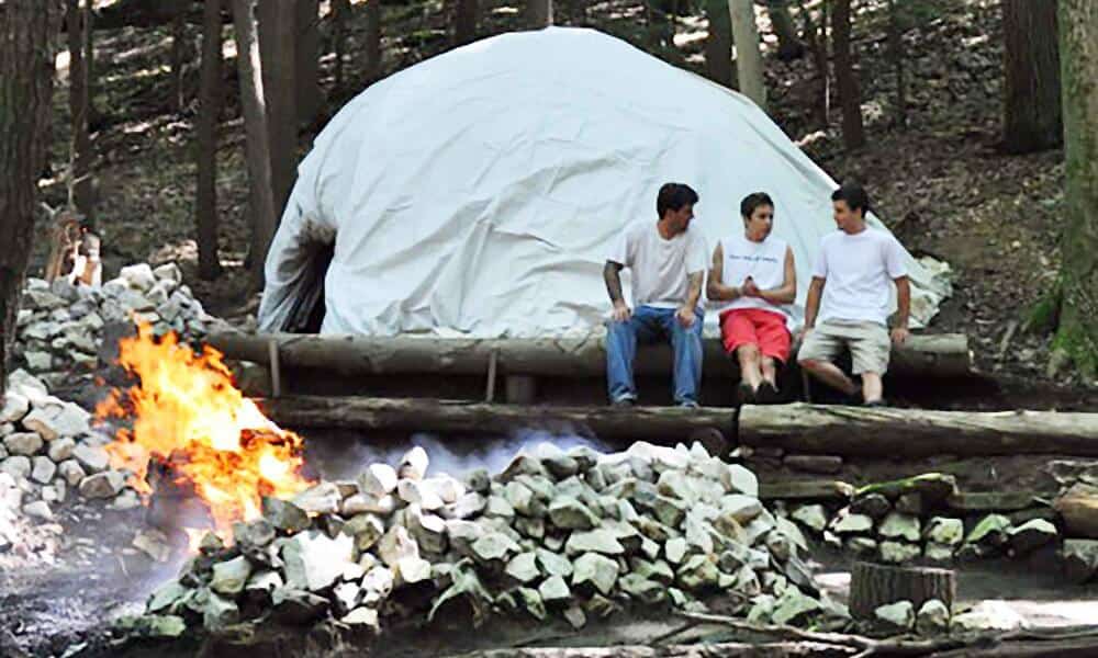 patients outside at Sweat lodge at Mountainside treatment center in Connecticut.