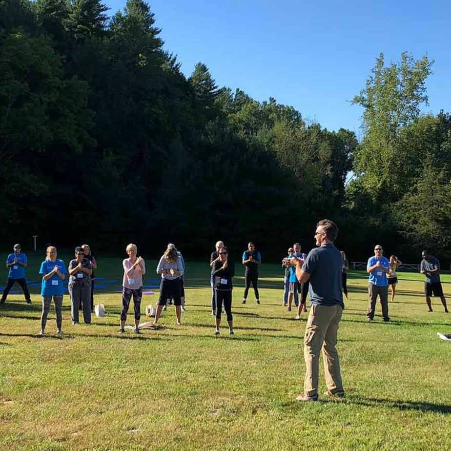 Yoga pose at Mountainside Treatment Center Canaan Alumni Retreat Event 2018