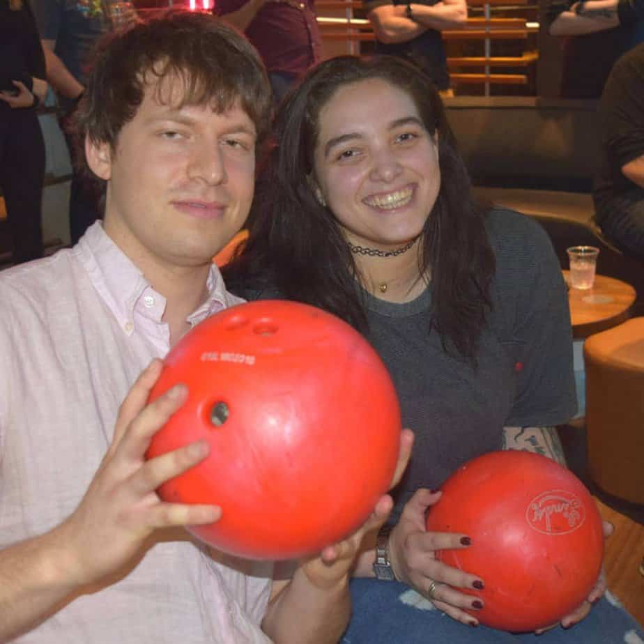 Happy friends at bowling