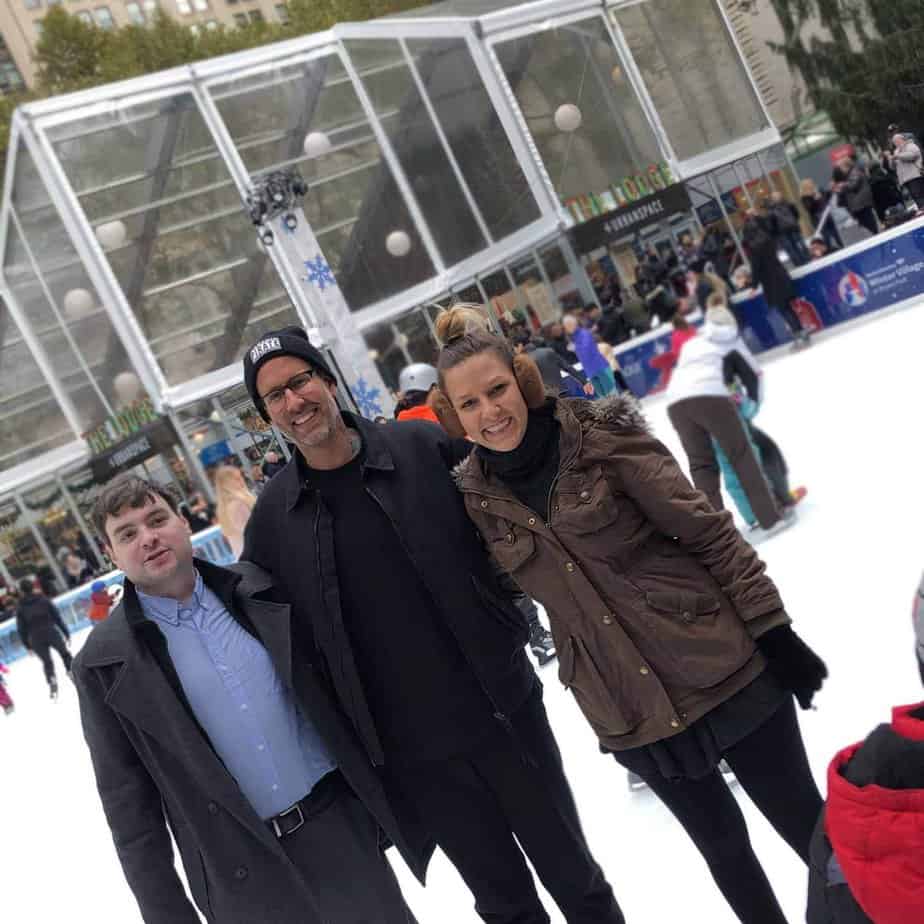 2 men and woman at Mountainside Treatment Center Alumni Ice skating social in NYC