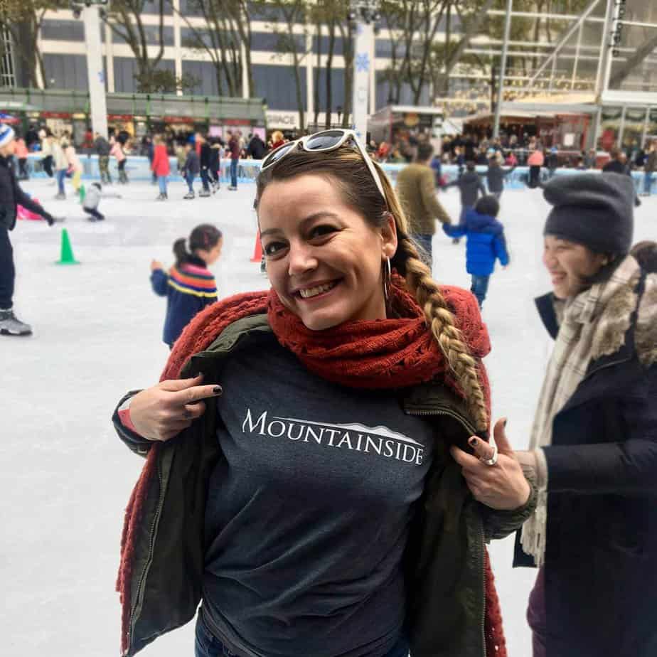 Adriana Popa with t-shirt at Mountainside Treatment Center Alumni Ice skating social in NYC