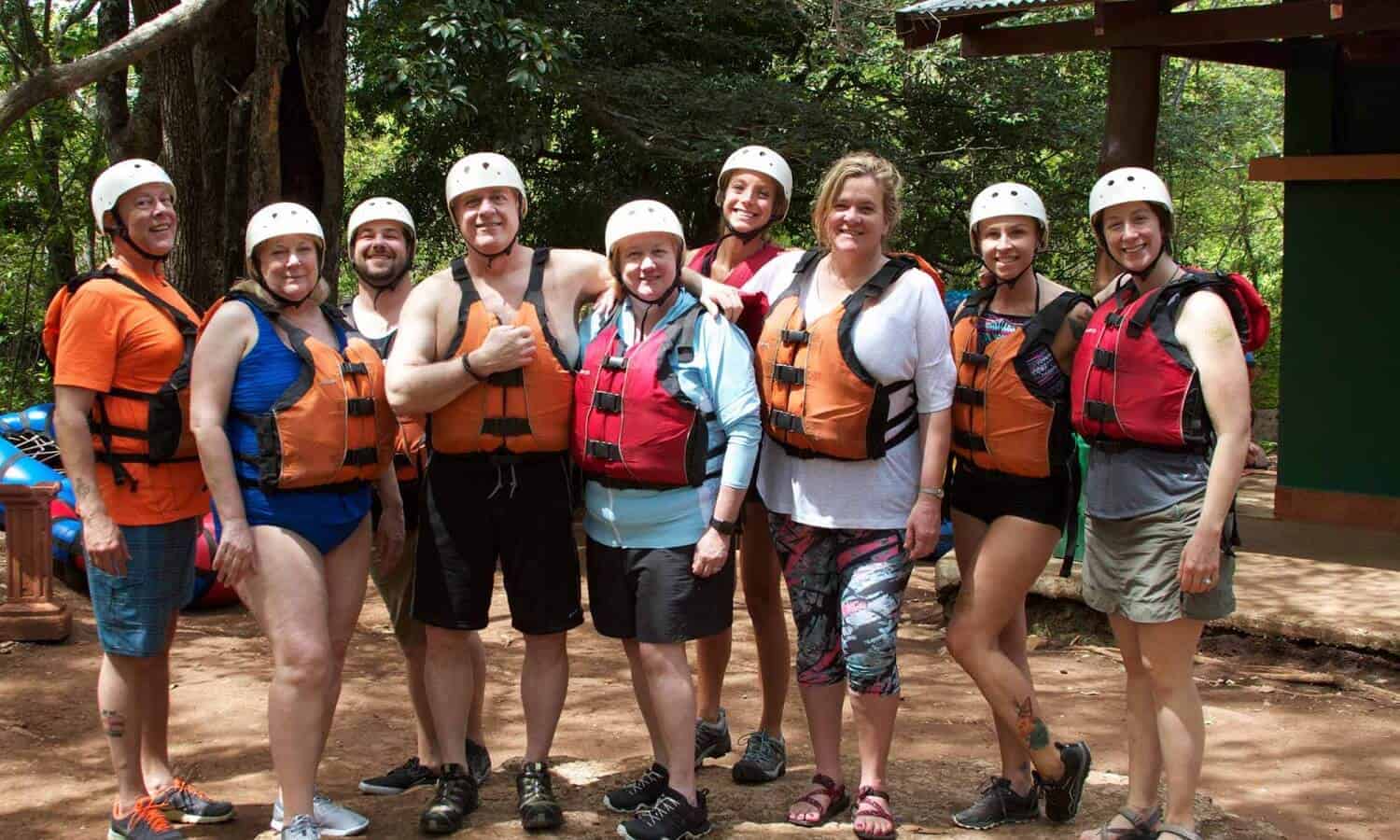 Group photo life vests at Mountainside Treatment Center Alumni 2017 Costa Rica trip