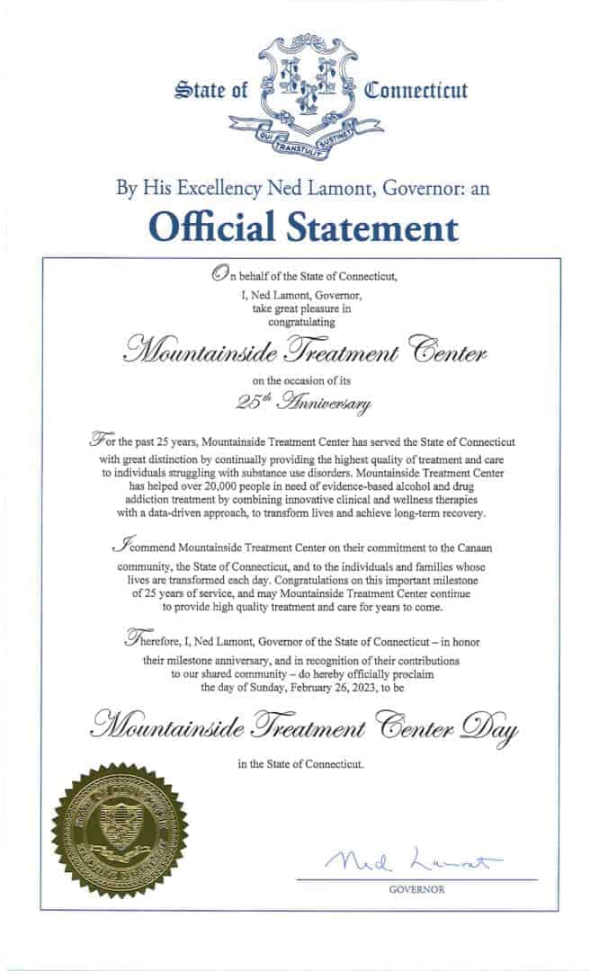 mountainside official commendation from Governor Ned Lamont