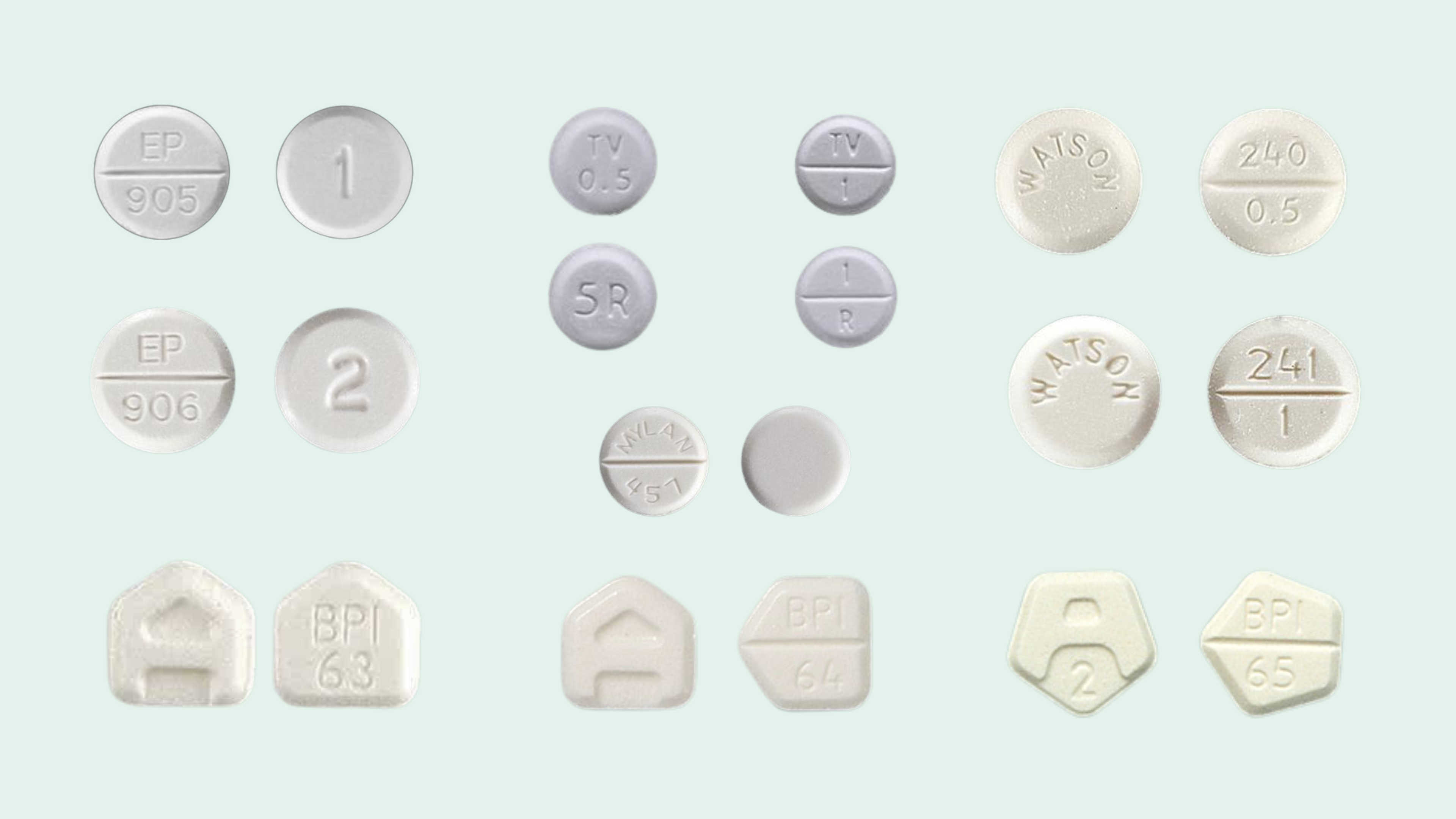 Images of various Ativan and Lorazepam pills